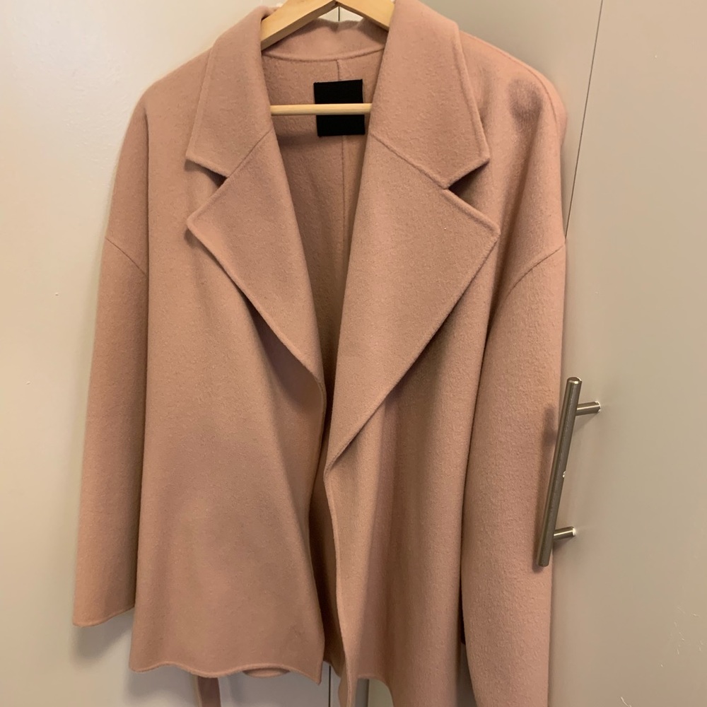 Theory pink cashmere wool robe coat
